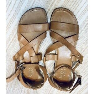 Franco Sarto Women Size 10 Tan Ankle Strap Leather Sandals Buckle Closure